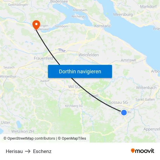 Herisau to Eschenz map