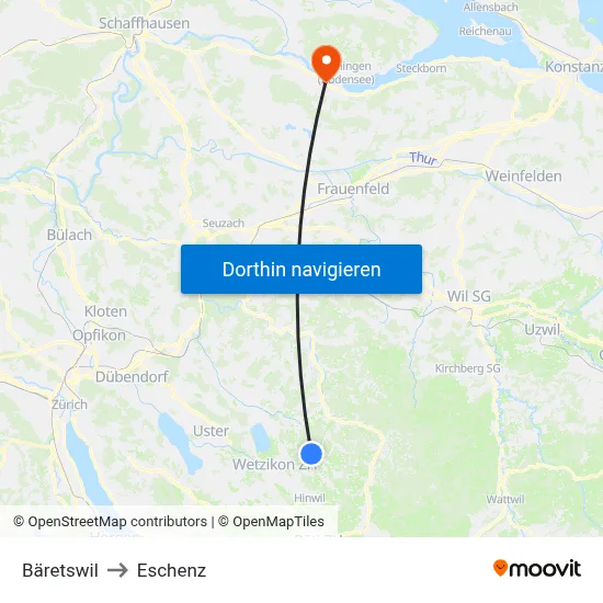 Bäretswil to Eschenz map