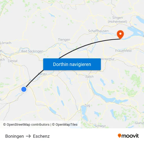Boningen to Eschenz map