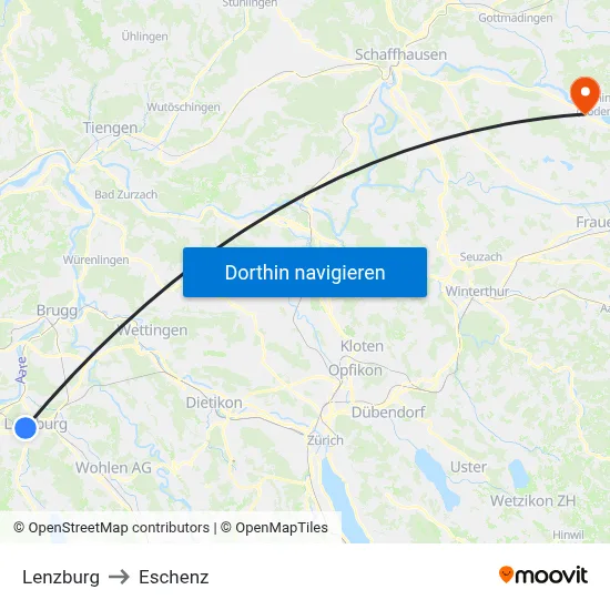 Lenzburg to Eschenz map