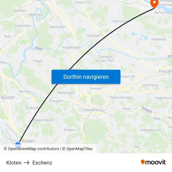 Kloten to Eschenz map