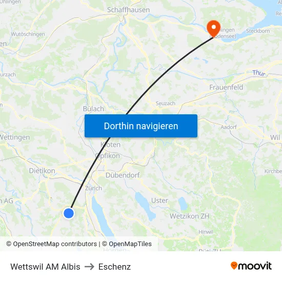 Wettswil AM Albis to Eschenz map