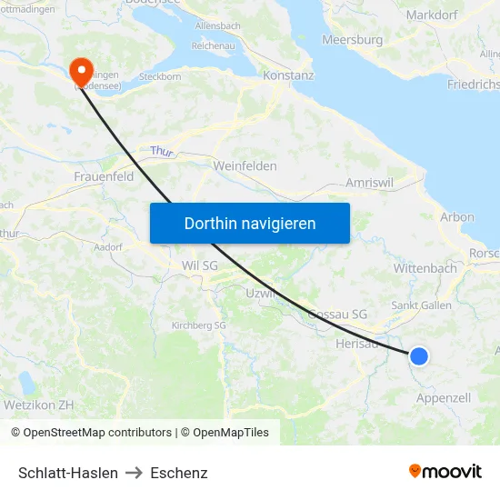 Schlatt-Haslen to Eschenz map