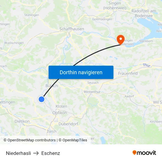 Niederhasli to Eschenz map