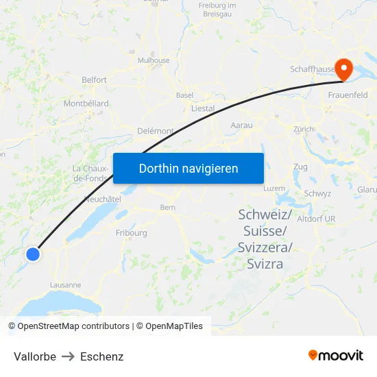 Vallorbe to Eschenz map