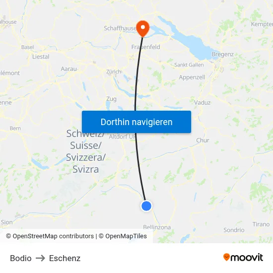 Bodio to Eschenz map