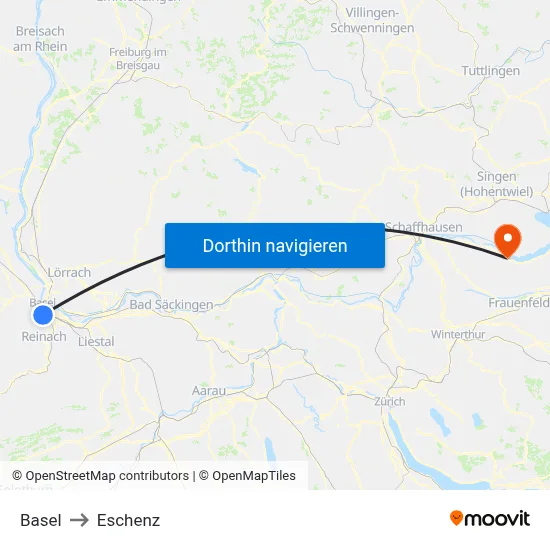 Basel to Eschenz map