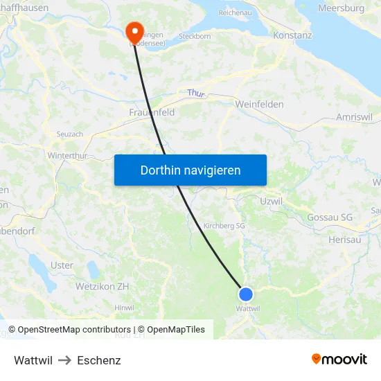 Wattwil to Eschenz map
