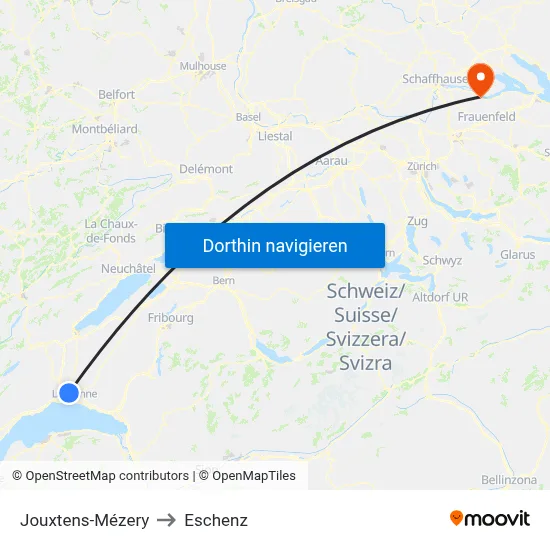 Jouxtens-Mézery to Eschenz map
