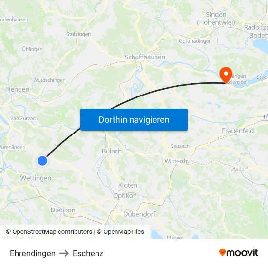 Ehrendingen to Eschenz map