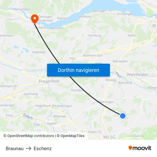 Braunau to Eschenz map