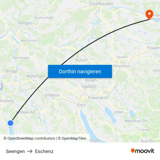 Seengen to Eschenz map