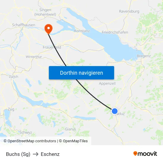 Buchs (Sg) to Eschenz map