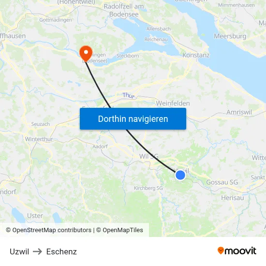 Uzwil to Eschenz map