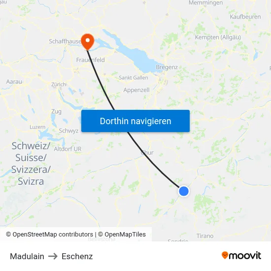 Madulain to Eschenz map