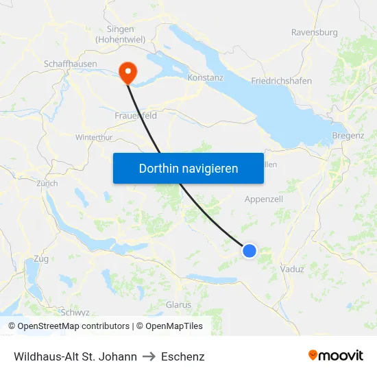 Wildhaus-Alt St. Johann to Eschenz map