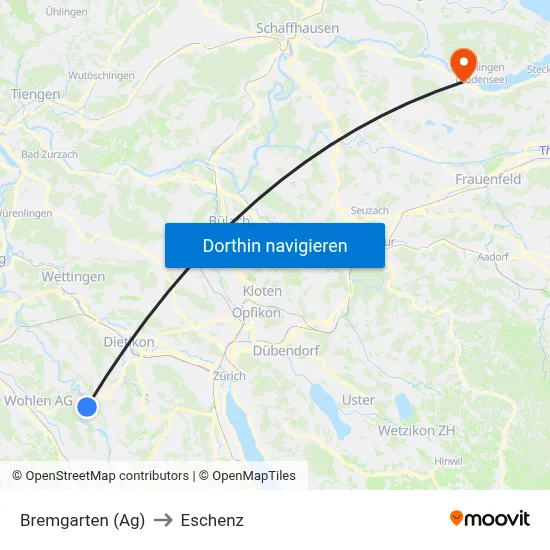 Bremgarten (Ag) to Eschenz map