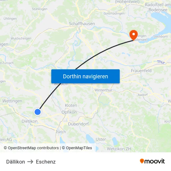 Dällikon to Eschenz map