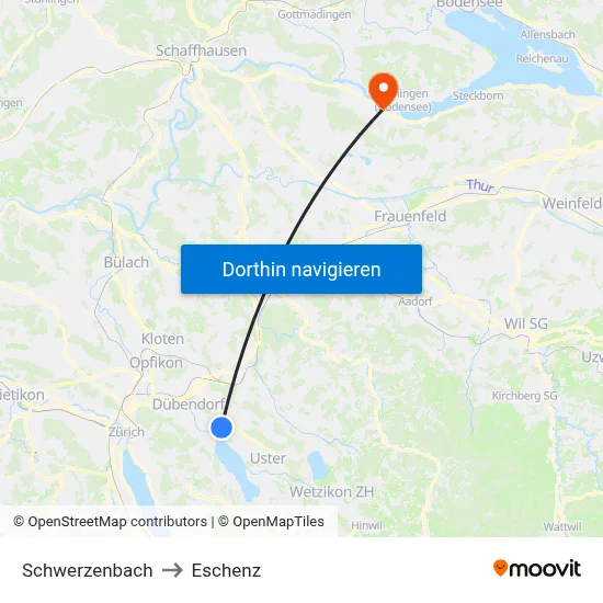 Schwerzenbach to Eschenz map