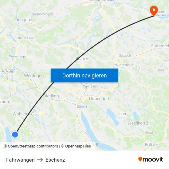 Fahrwangen to Eschenz map