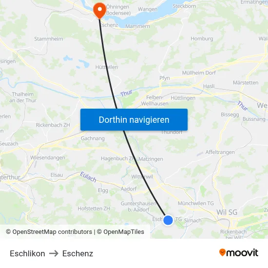Eschlikon to Eschenz map