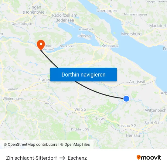 Zihlschlacht-Sitterdorf to Eschenz map