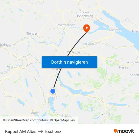 Kappel AM Albis to Eschenz map
