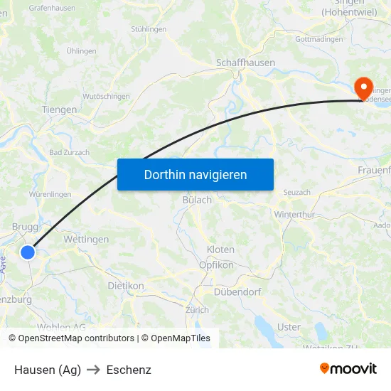 Hausen (Ag) to Eschenz map