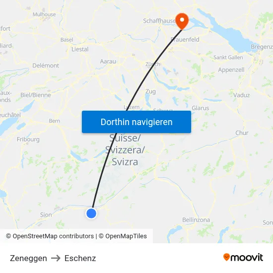 Zeneggen to Eschenz map