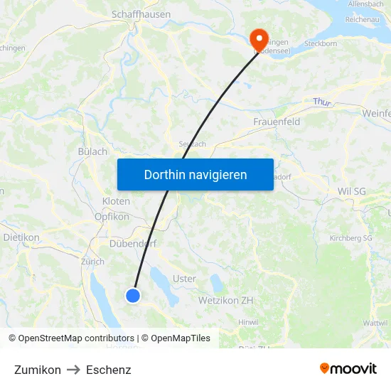Zumikon to Eschenz map