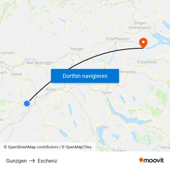 Gunzgen to Eschenz map