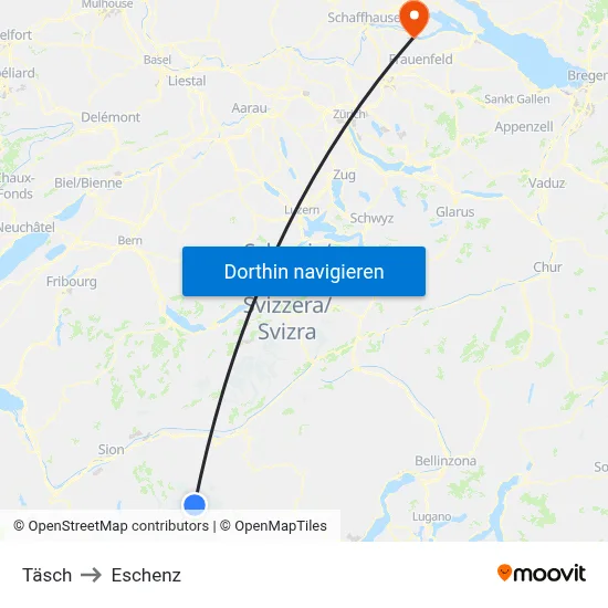 Täsch to Eschenz map