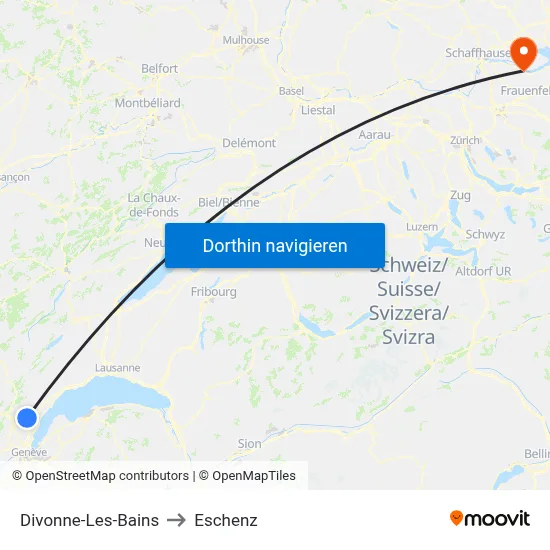 Divonne-Les-Bains to Eschenz map