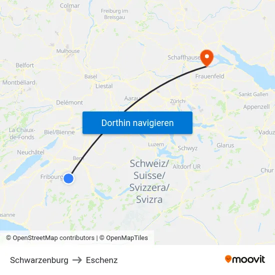 Schwarzenburg to Eschenz map