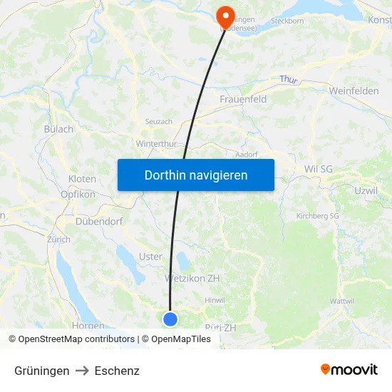 Grüningen to Eschenz map