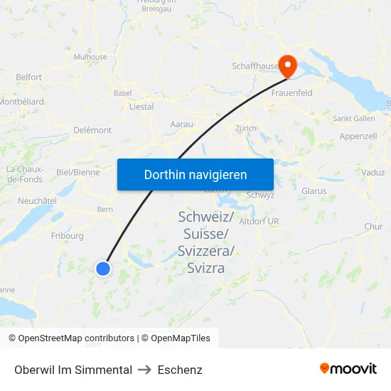 Oberwil Im Simmental to Eschenz map