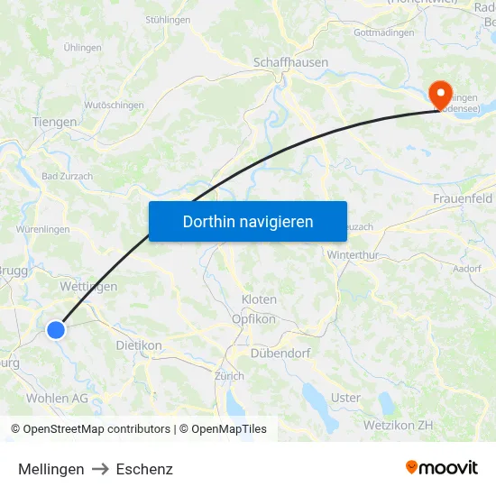 Mellingen to Eschenz map