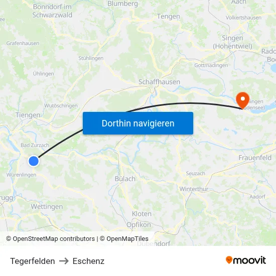 Tegerfelden to Eschenz map