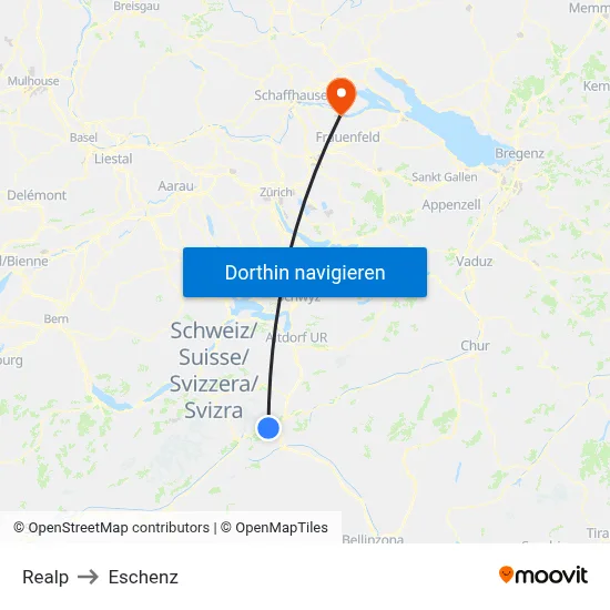 Realp to Eschenz map