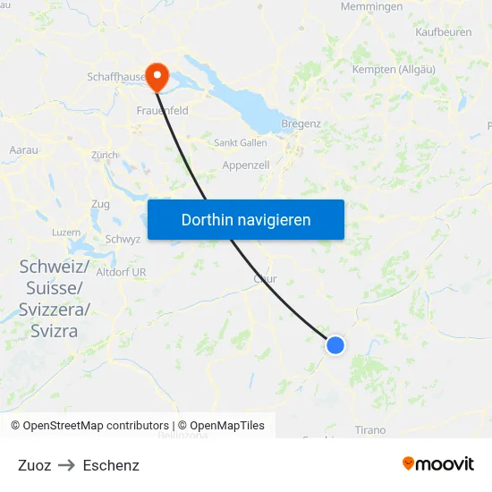 Zuoz to Eschenz map