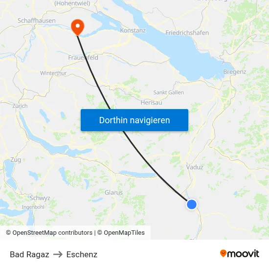 Bad Ragaz to Eschenz map