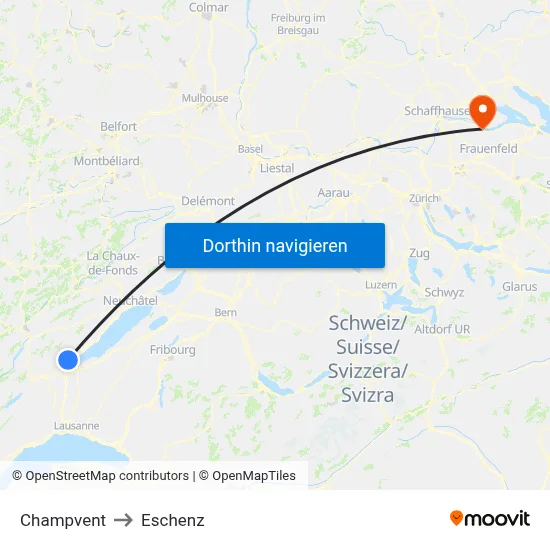 Champvent to Eschenz map