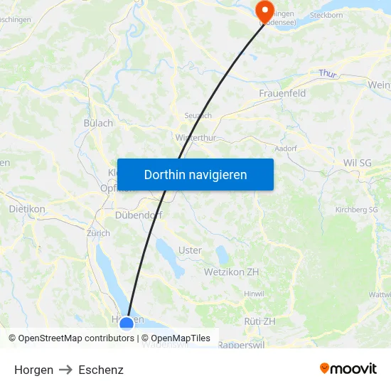 Horgen to Eschenz map