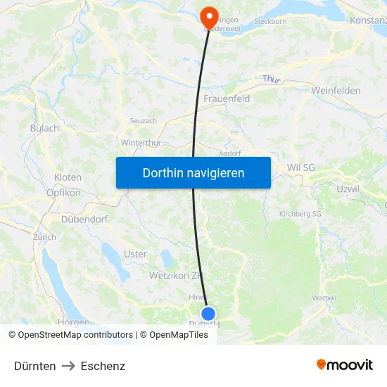 Dürnten to Eschenz map