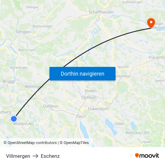 Villmergen to Eschenz map