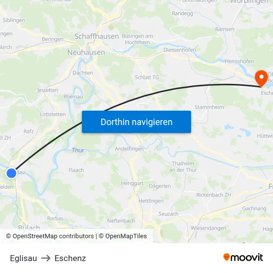 Eglisau to Eschenz map