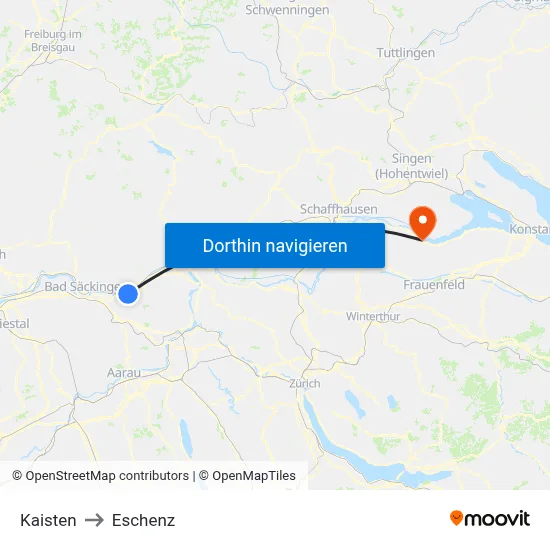 Kaisten to Eschenz map
