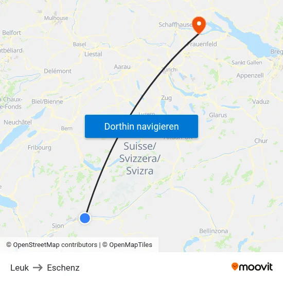 Leuk to Eschenz map