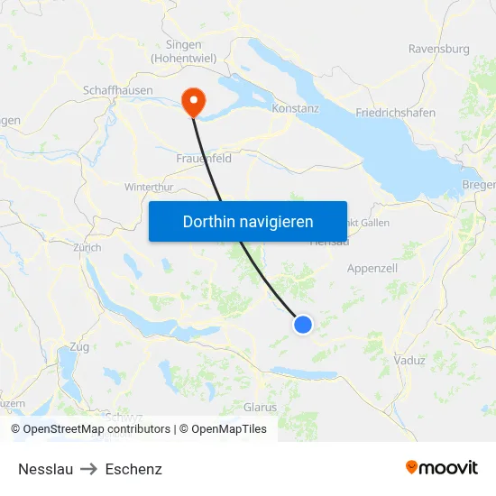 Nesslau to Eschenz map