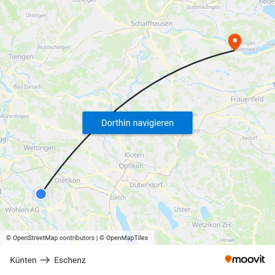 Künten to Eschenz map